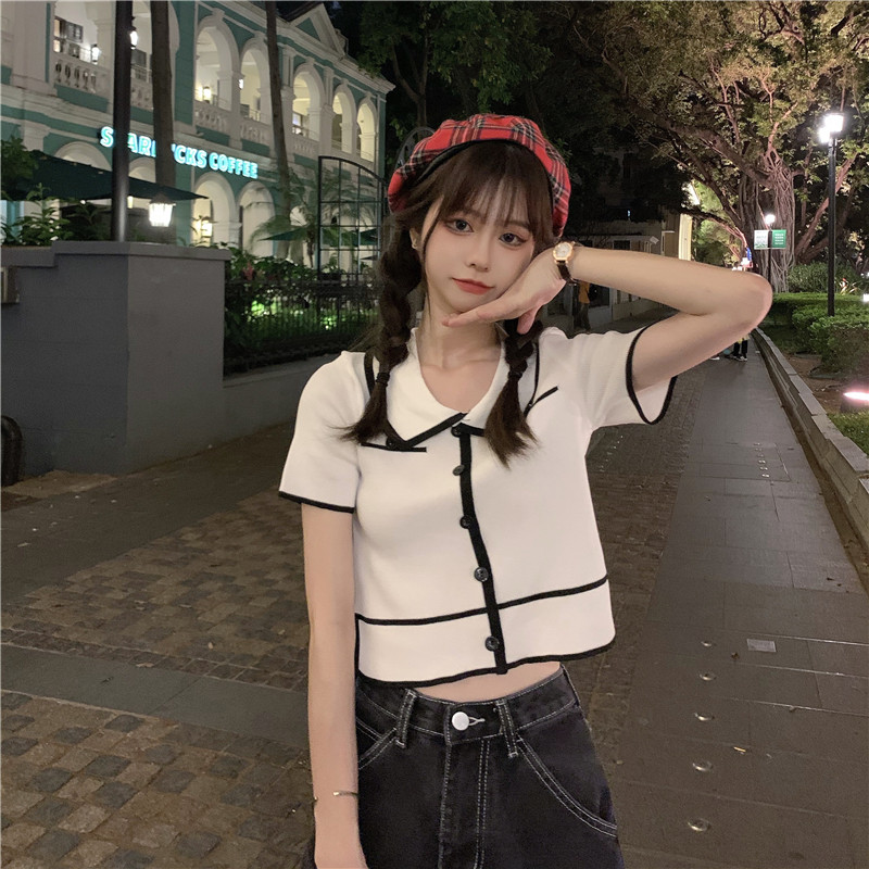 Real shot and real price design small crowd color matching poio collar jacket