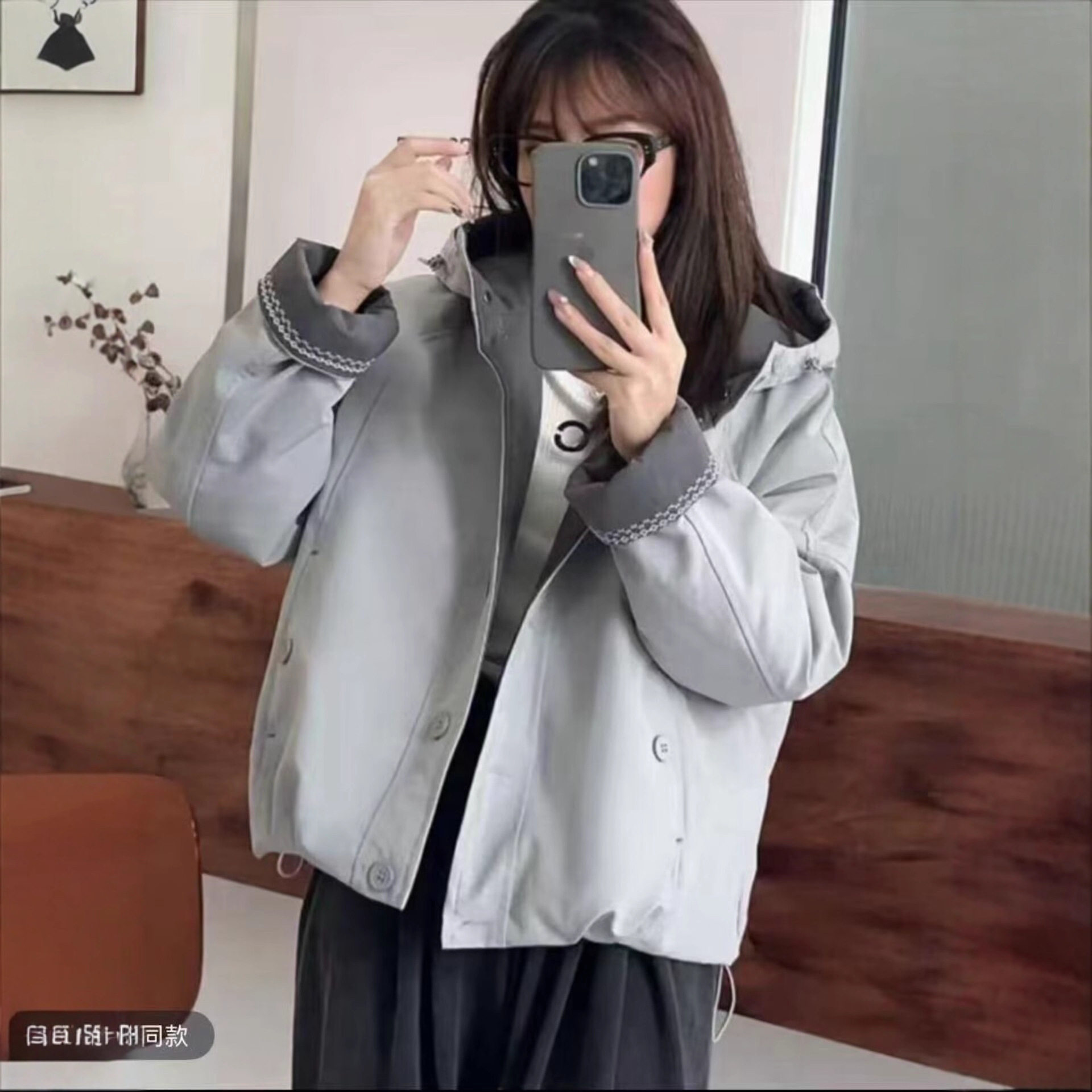 连帽棉衣秋冬百搭撞色加棉冲锋衣短外套拼色连帽ins休闲韩版外套