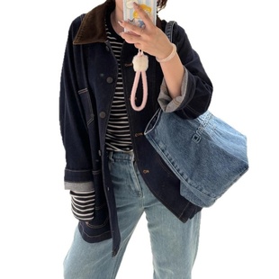 炸买买买 重磅复古棕灯芯绒领原牛牛仔外套 招牌早秋人手bi入