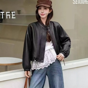 加厚保暖加绒皮衣潮 新款 欧版 宽松显瘦大毛领PU皮拼接短外套女冬季