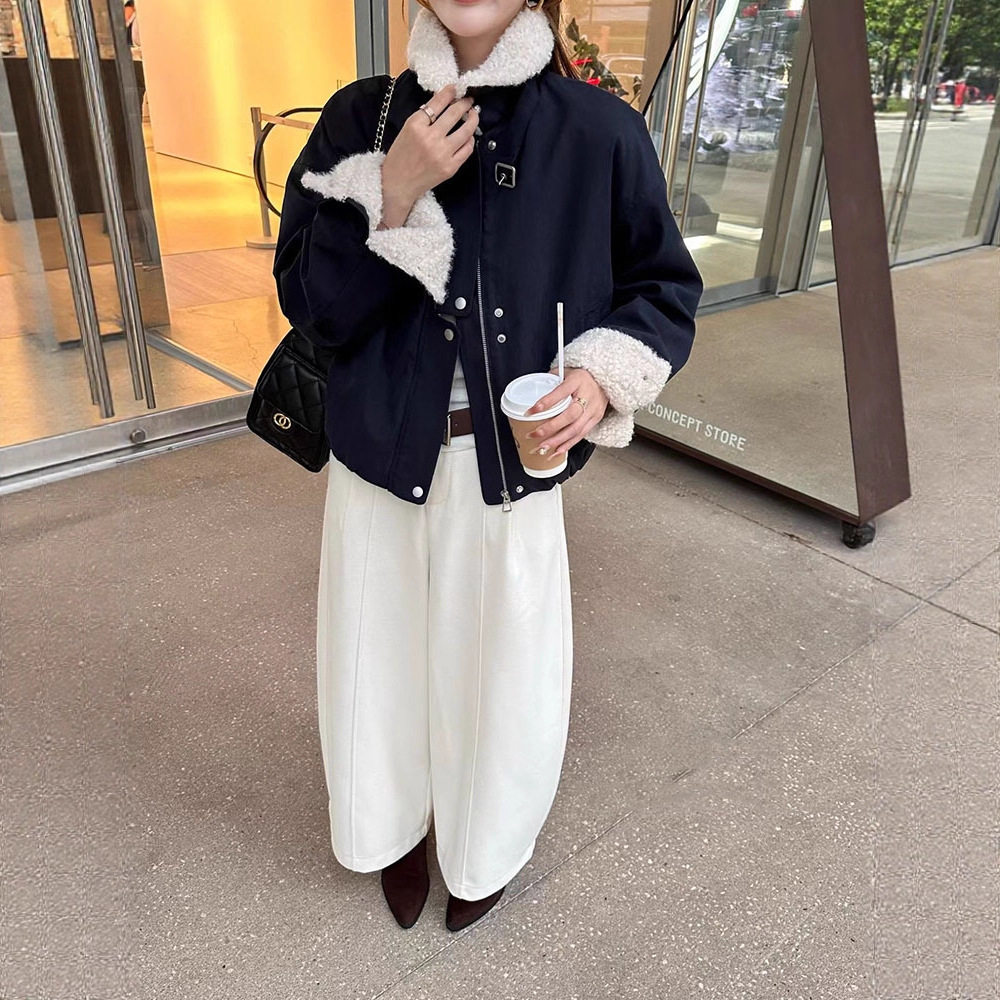 短款仿羊羔毛外套女2025秋冬新款洋气加绒加厚保暖派克服夹克上衣