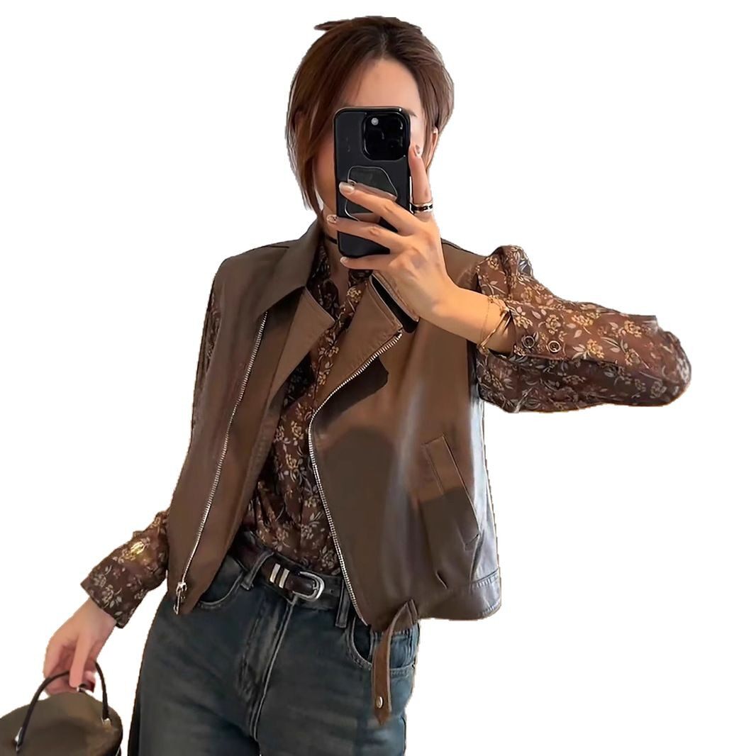 休闲百搭pu皮马甲女2025新款欧货宽松无袖上衣短款背心小皮衣外套