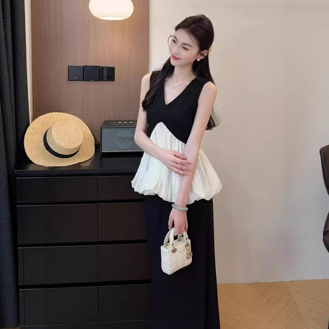 法式设计感V领无袖背心上衣女2025夏季气质显瘦半身长裙两件套装