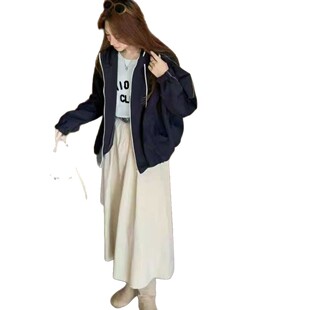2026年春款外套女连帽开衫新款学院风风衣外套看下夹克慵懒风外套
