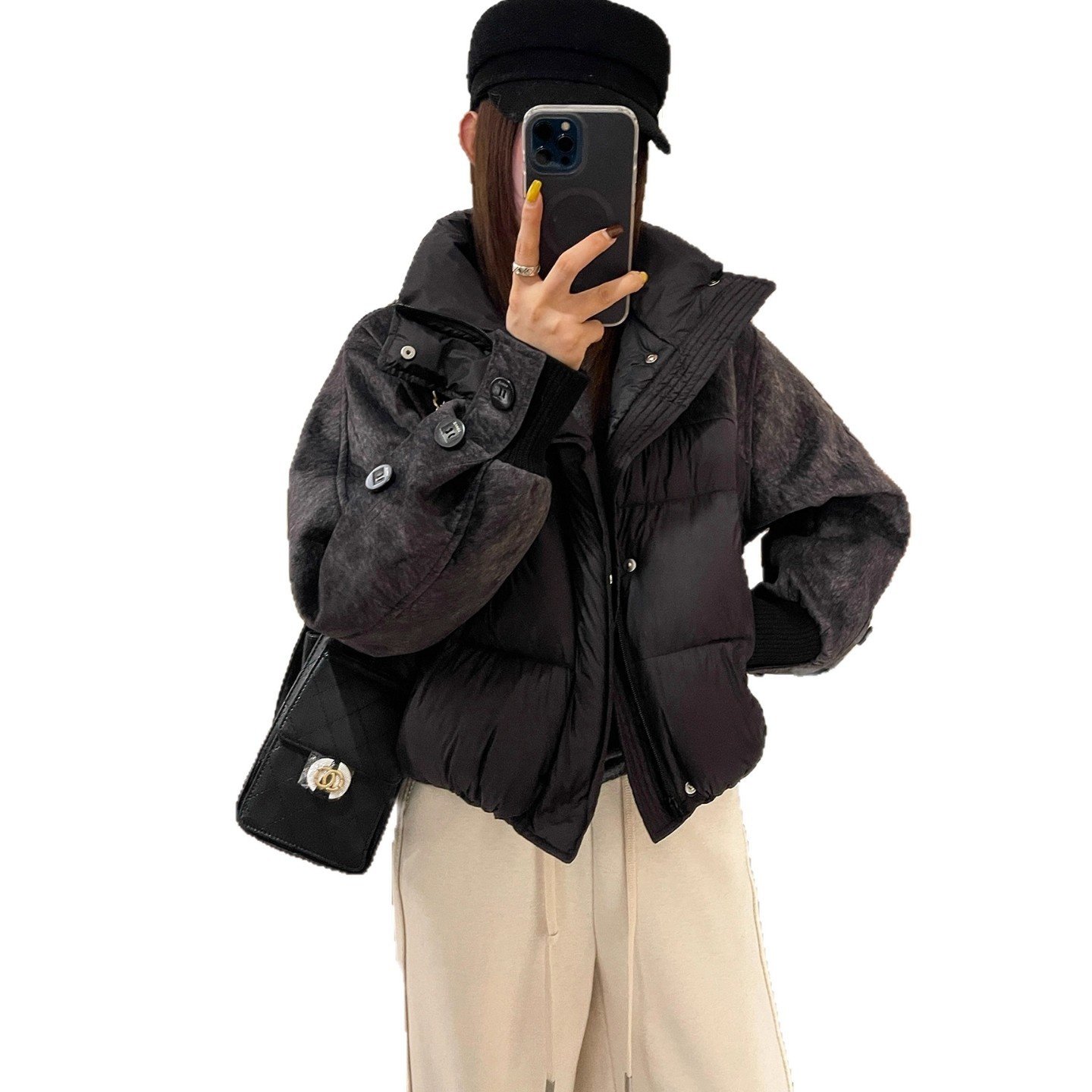 假两件拼接羽绒服外套女欧洲站2025冬装新款欧货女装面包服外套潮