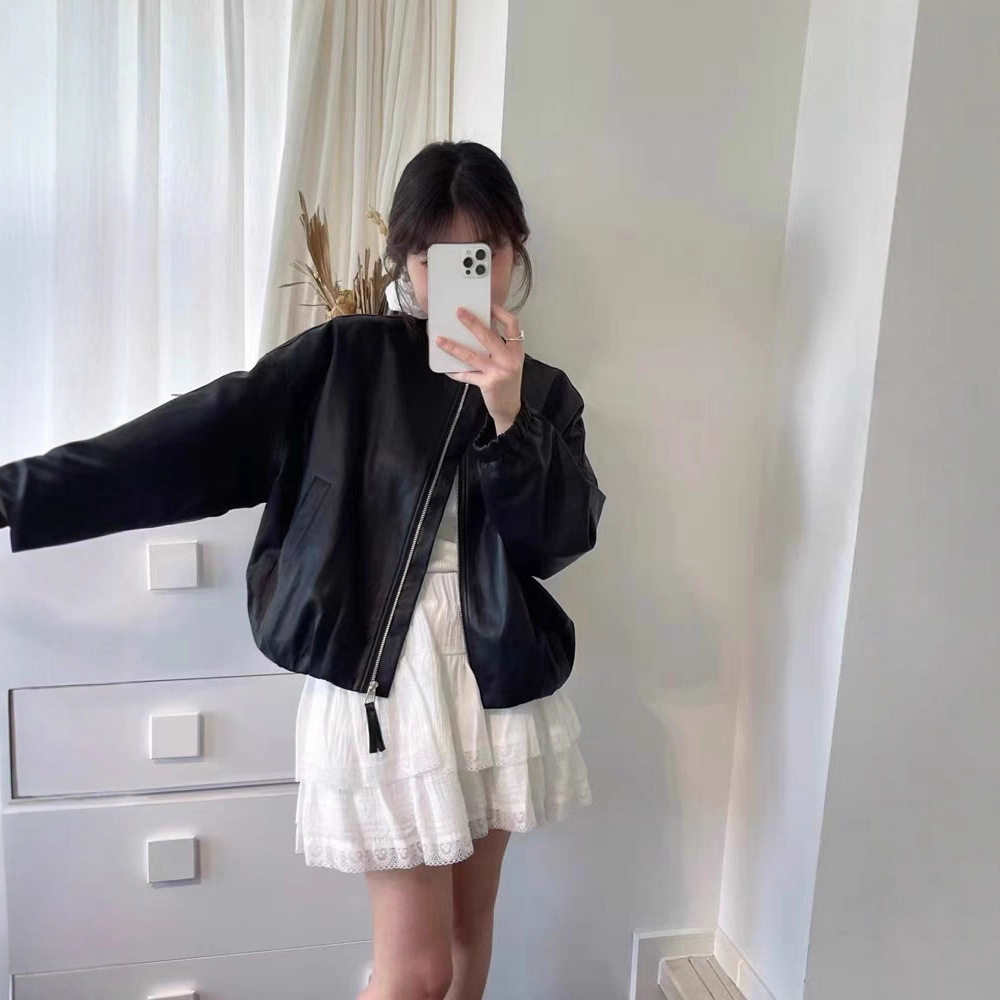 韩版圆领皮衣短外套女2025春季新款设计感小个子洋气减龄百搭上衣