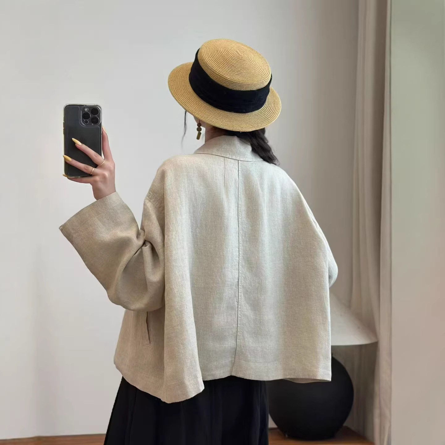 26年春款外套女纯亚麻外套上衣长袖开衫宽松休闲外套亲肤韩版开衫
