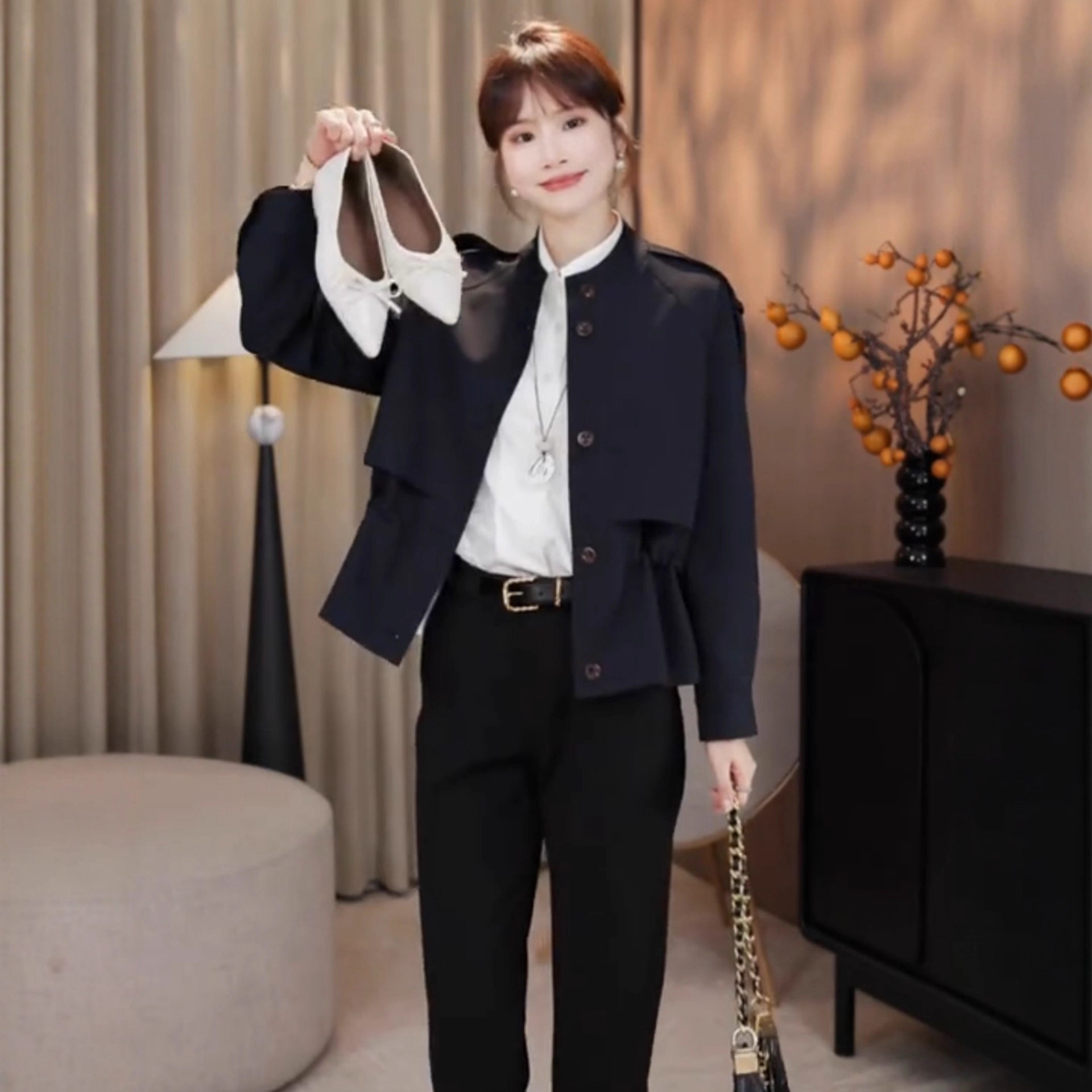 立领休闲短款风衣外套女2025秋季新款小个子洋气收腰显瘦好看上衣