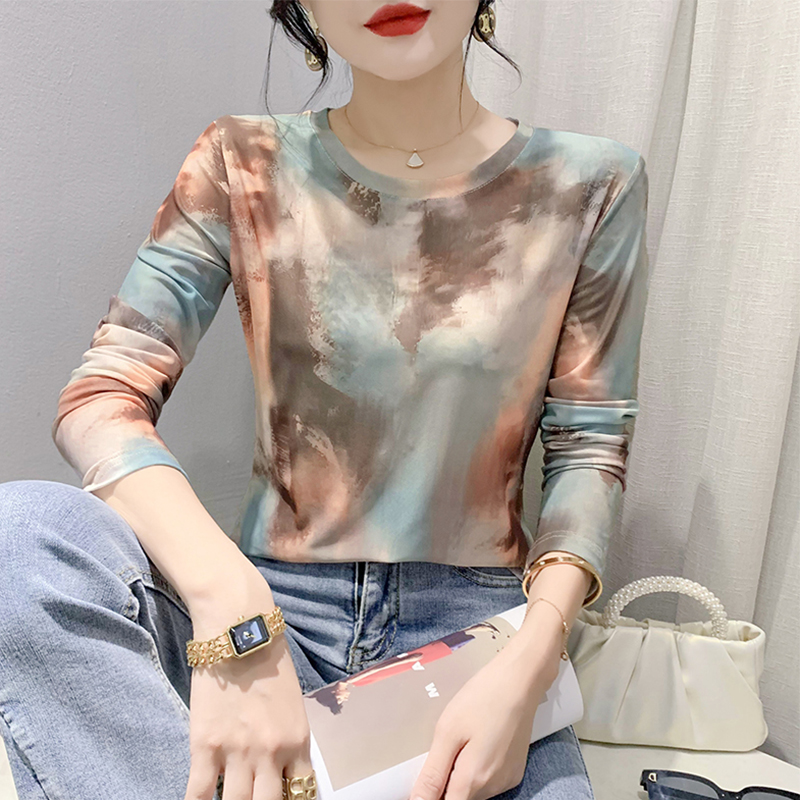 薄款内搭印花网纱打底衫女