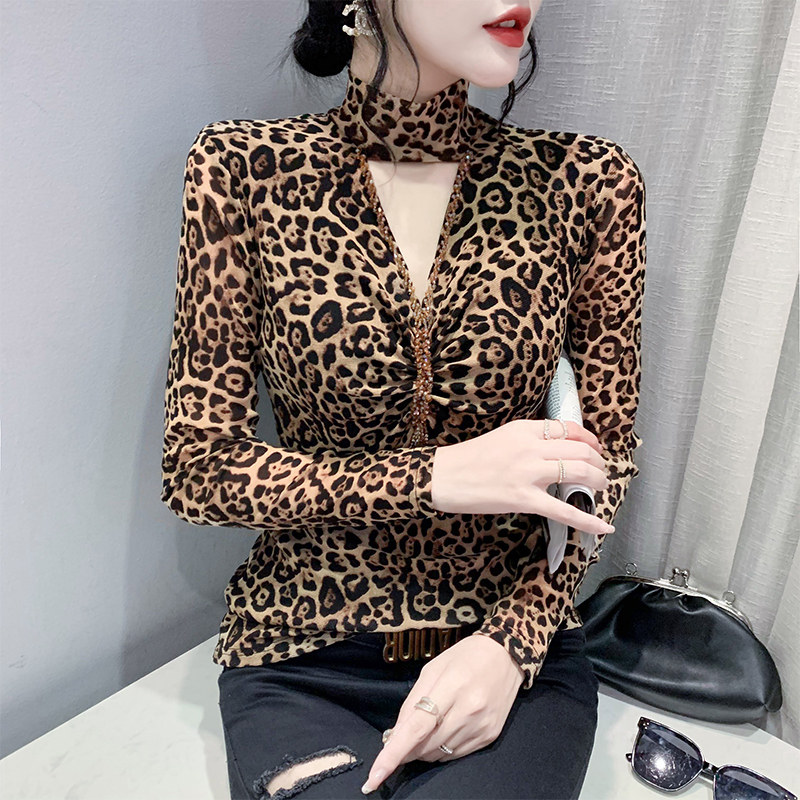 网纱打底衫长袖性感镂空上衣性感