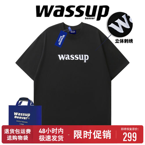 WASSUPBEAVER美式夏季刺绣短袖