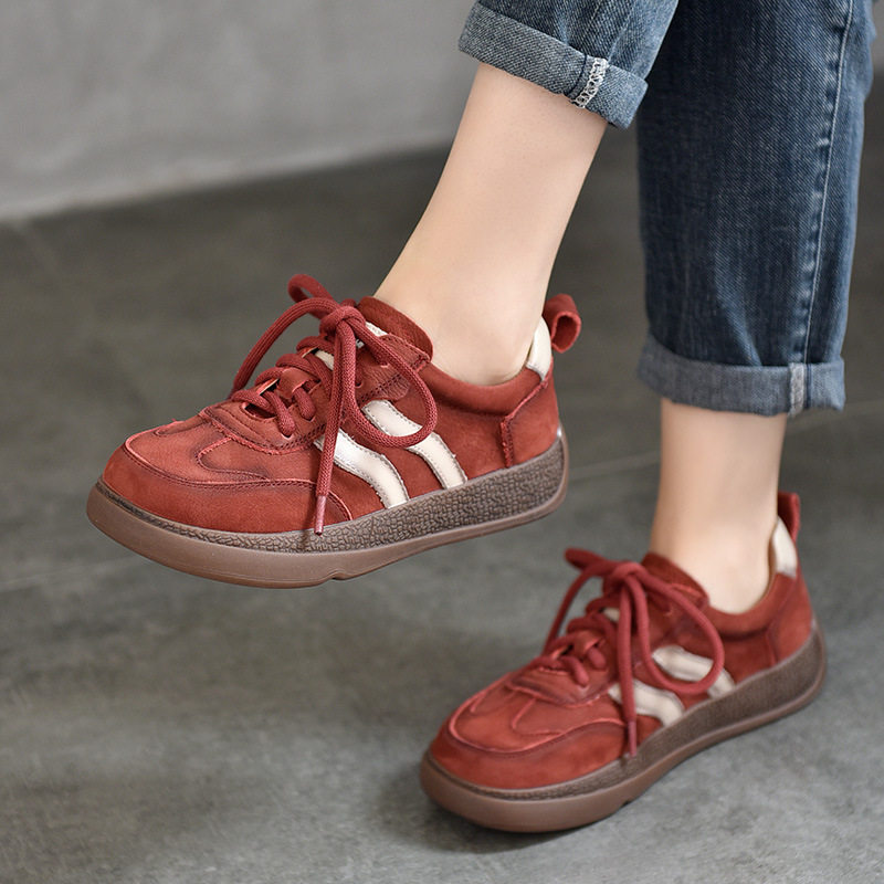 真皮休闲平底女鞋春季新款百搭四季单鞋学生低帮板鞋运动风德训鞋