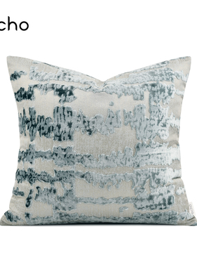 echo进口割绒沙发靠垫蓝绿色抱枕轻奢高级感别墅样板间奢华方枕套