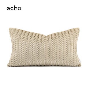 echo轻奢风样板间高级感香槟米色肌理绒奢华贵气腰枕床上抱枕靠垫