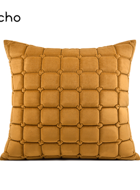 现代轻奢风简约样板房抱枕套橘橙黄色裥棉沙发客厅靠枕垫床头软包