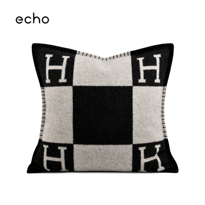 echo双面毛呢H字母家居高质量版黑灰客厅沙发靠枕样板间床靠垫套