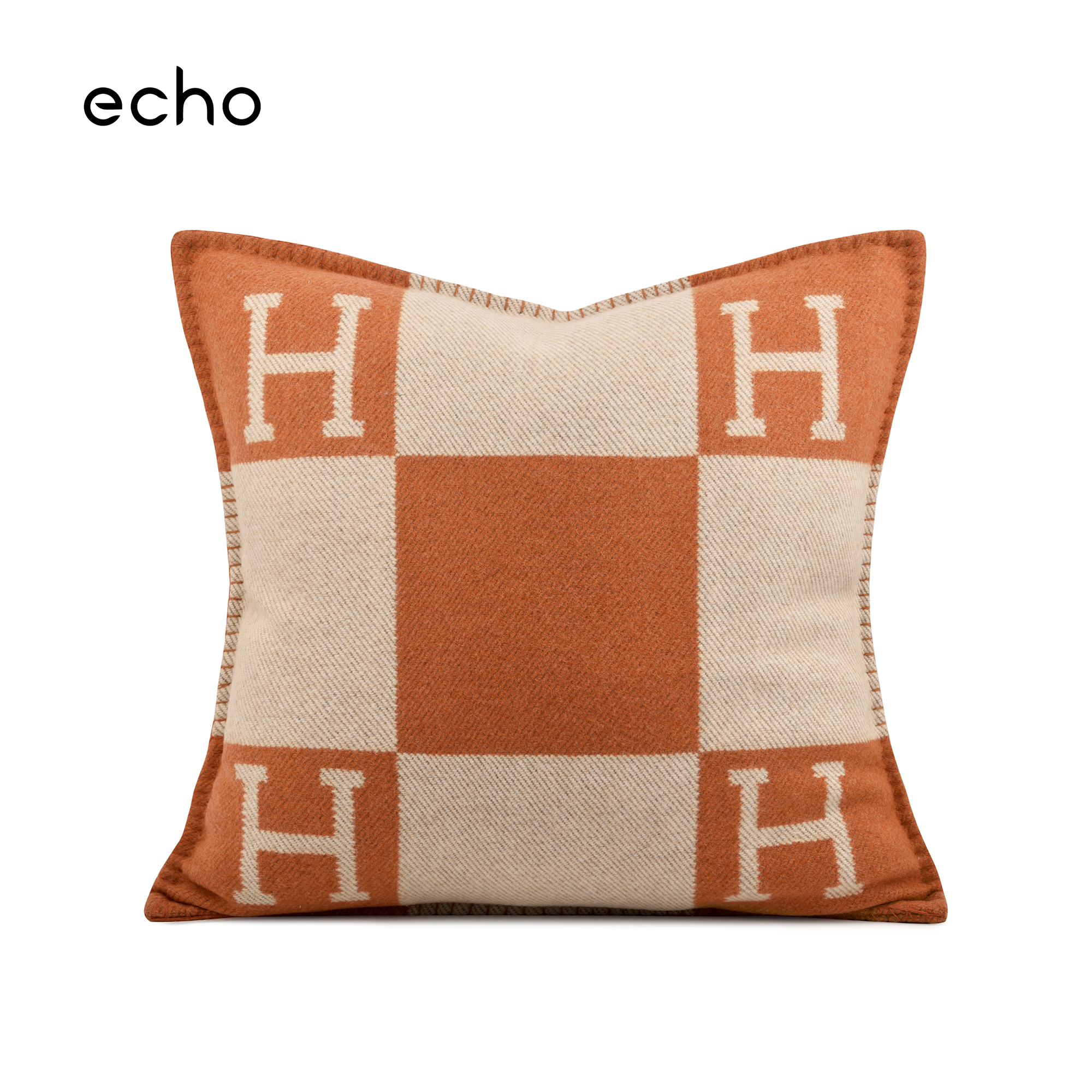 echo双面毛呢H字母家居高质量版橙色客厅沙发靠枕样板间床靠垫套