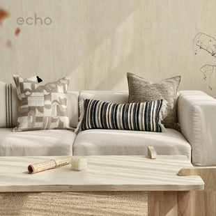 回声家居摩洛哥米咖色抱枕棉麻侘寂原木风民宿样板间沙发腰枕靠垫