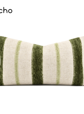 法式复古田园风绿色棉麻雪尼尔混纺侘寂风沙发客厅靠枕民宿靠垫套