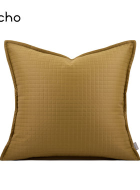 软装轻奢样板间美式姜黄色格子抱枕沙发靠枕定制床上方枕靠垫软包