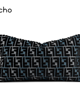 echo意式轻奢浮雕绒蓝黑色高档沙发大牌抱枕酒店样板间F字母靠垫