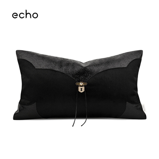 echo回声Chic glamour轻奢经典黑色马毛客厅沙发腰枕高级感样板间