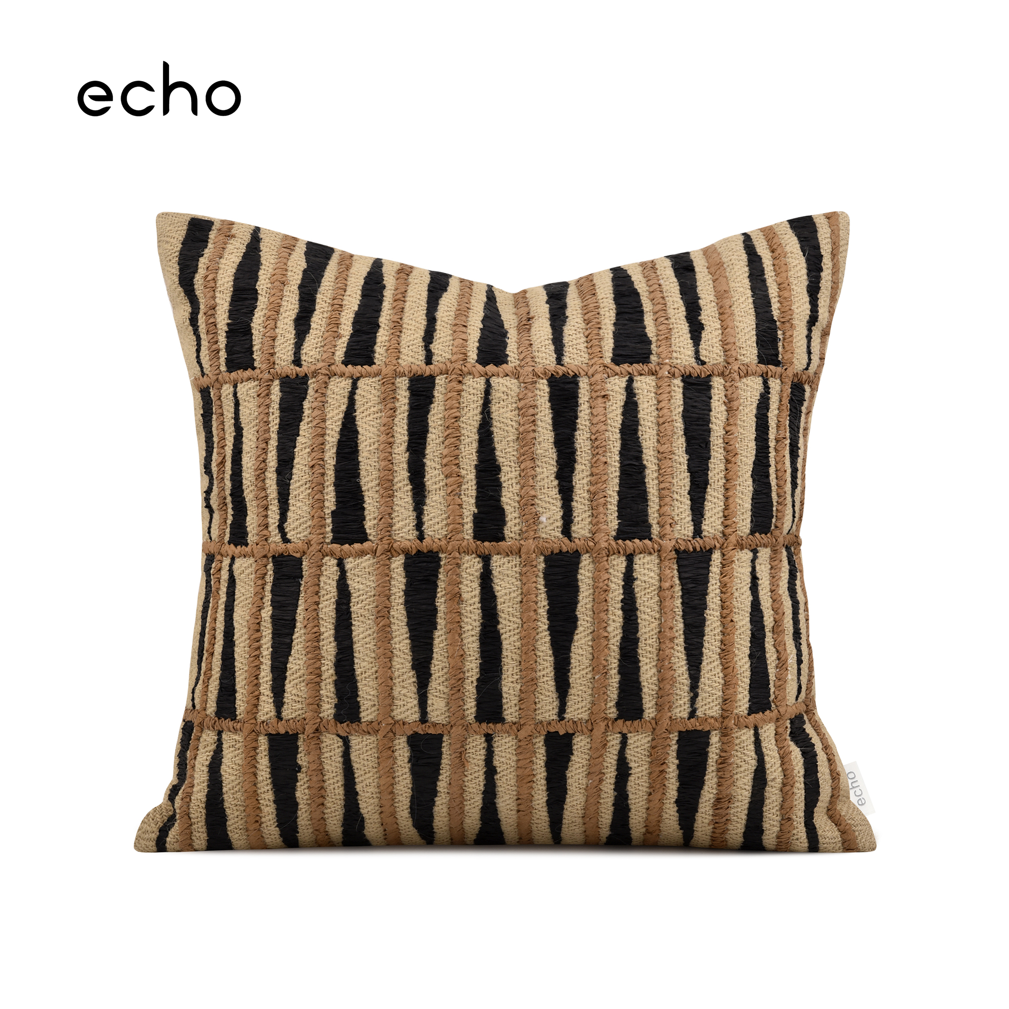 echo回声进口手工编织黑米咖民宿度假风样板间沙发抱枕床上靠垫套