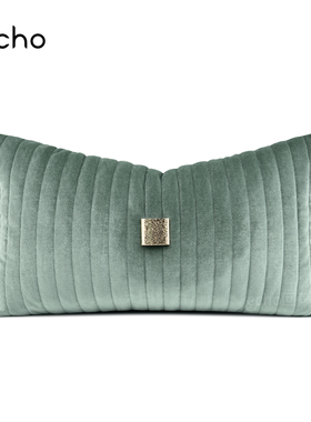 echo回声家居轻奢样板间复古绿色高档丝绒抱枕新中式床头腰枕靠垫