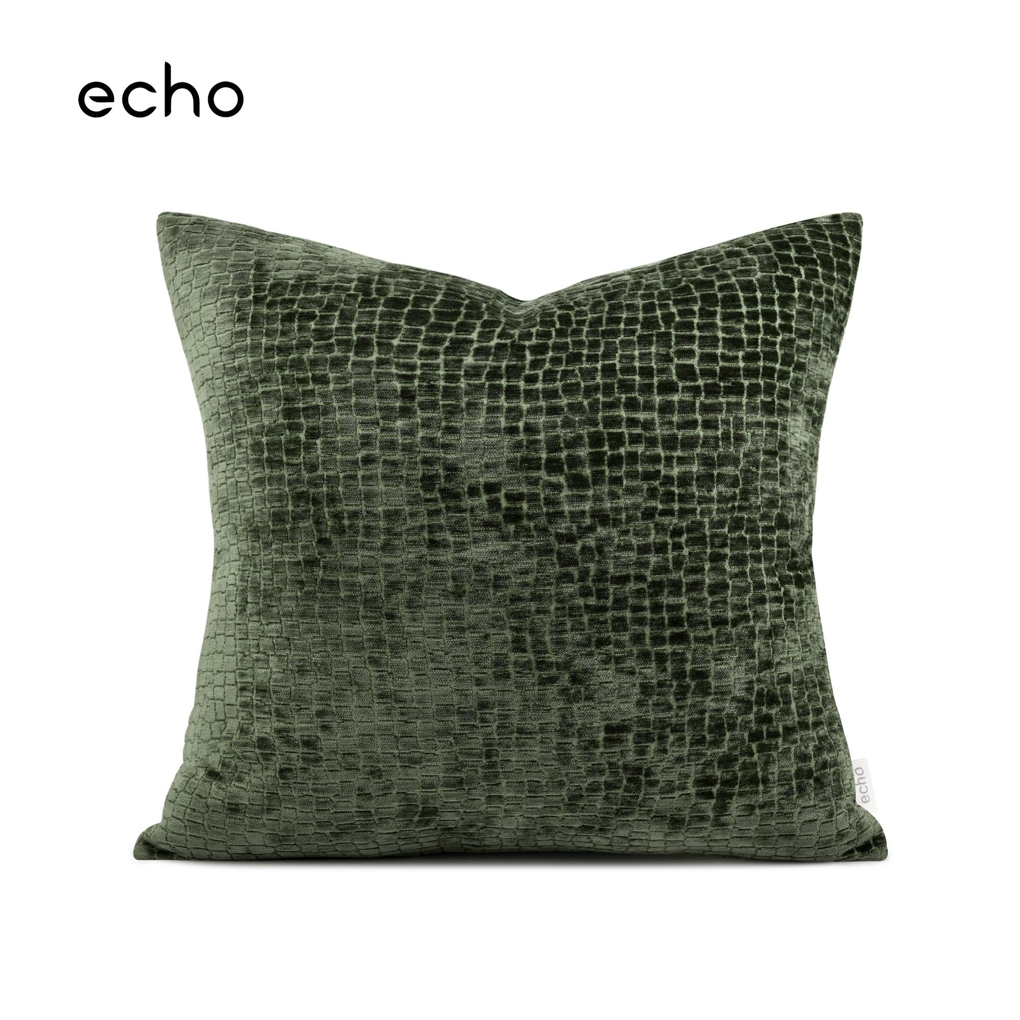 echo复古轻奢墨绿深绿色几何浮雕雪尼尔抱枕样板间别墅会所靠垫套