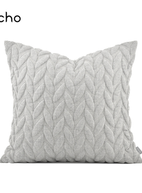 意式轻奢高档沙发靠枕样板房浅灰色立体衍棉抱枕套床头方形靠垫套