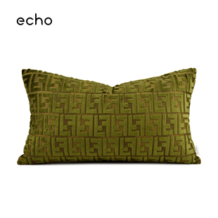 echo复古轻奢高档橄榄绿酒店别墅小洋房沙发抱枕样板间F字母腰靠
