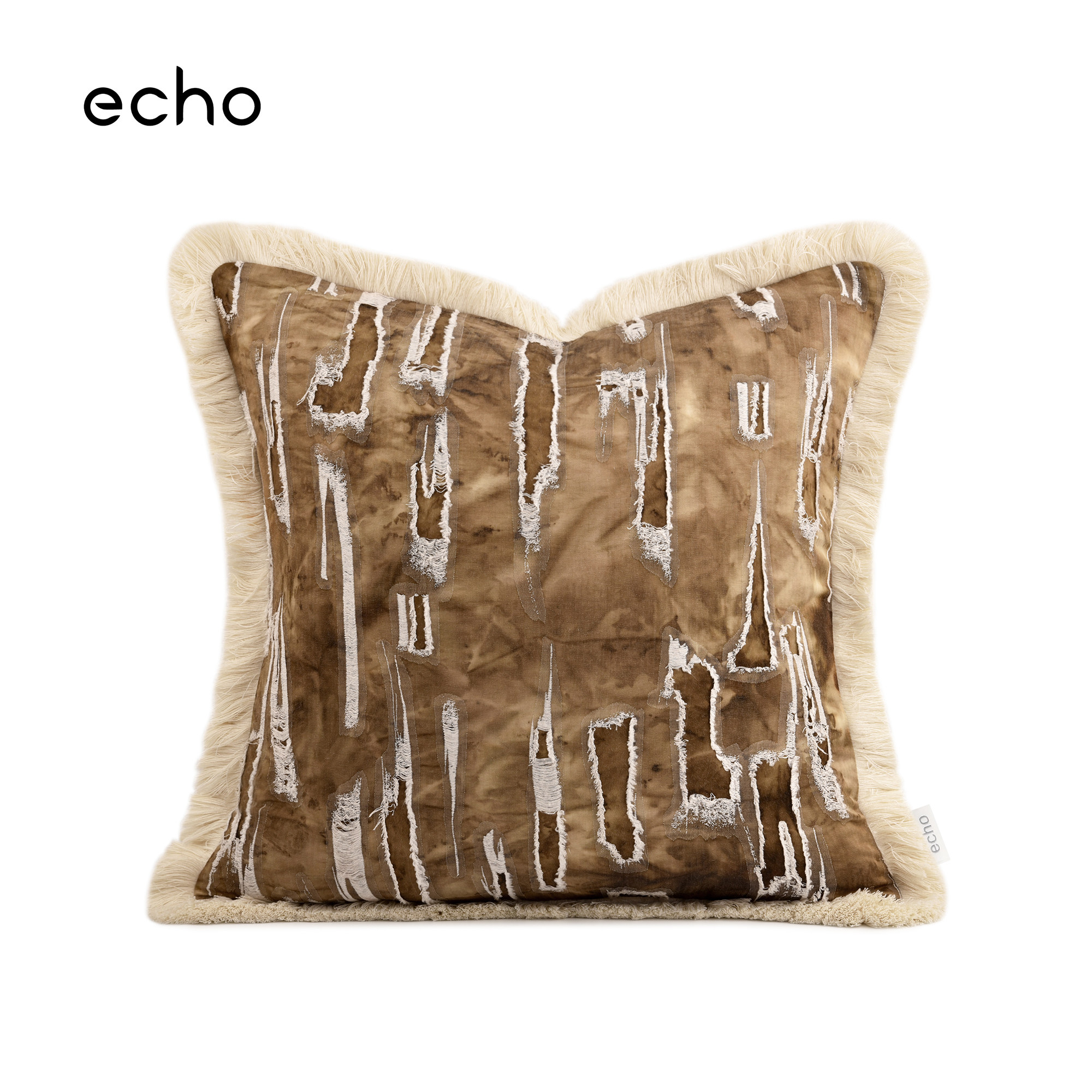 原木风样板间民宿卡其米咖色侘寂风棉麻流苏沙发客厅抱枕床上靠垫