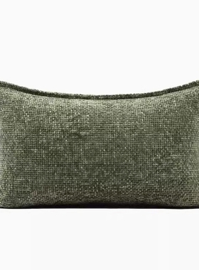 墨绿色高档棉麻复古侘叙风轻奢北欧美式抱枕床头意式靠包样板房