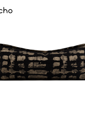 echo新中式别墅样板间咖黑色水墨提花沙发长条腰枕抱枕售楼处靠包