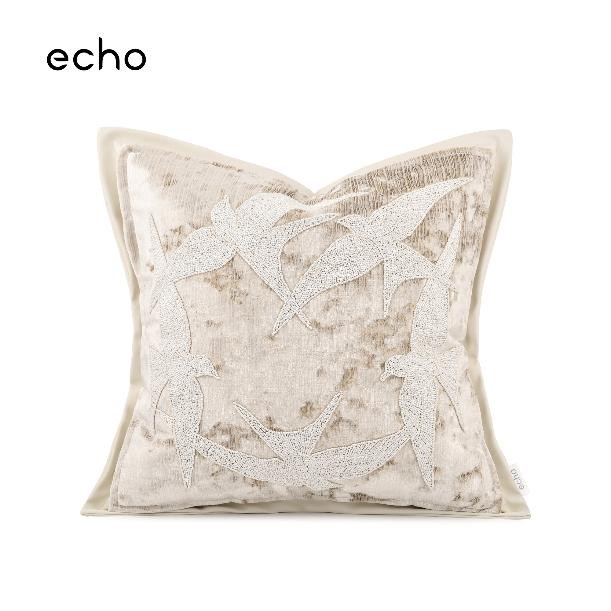 echo轻法米色手工串珠燕子沙发抱枕别墅样板间宋式美学中式床靠包