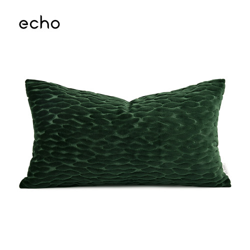 echo法式Upscale现代轻奢珠宝绿割绒样板间别墅高级感装饰腰靠垫