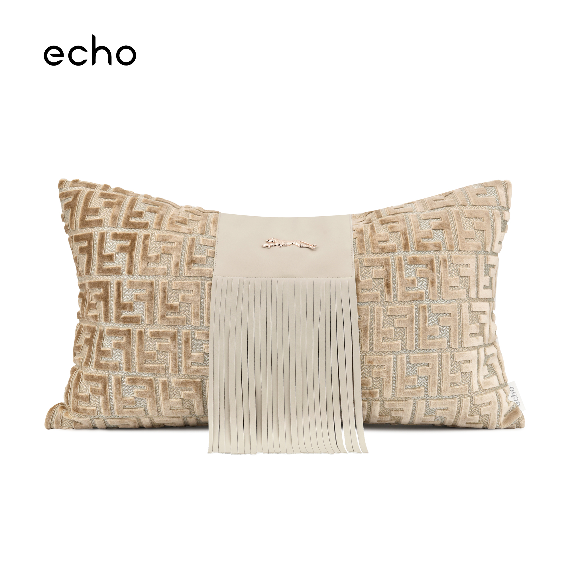 echo轻奢简约高级感浮雕绒香槟金米咖双F大牌腰枕样板间沙发靠垫