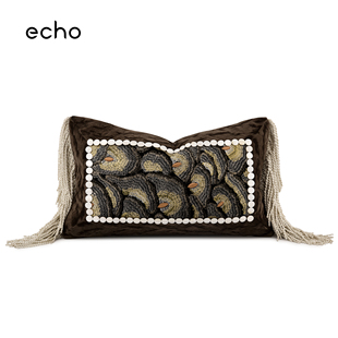 echo法式 轻奢复古老钱风富贵扇形刺绣样板间酒店茶室沙发腰枕靠垫