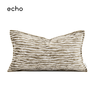 echo法式轻奢沙发进口米咖白条纹割绒抱枕Velvet pillow腰靠垫