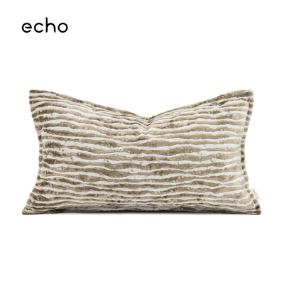 echo法式轻奢沙发进口米咖白条纹割绒抱枕Velvet pillow腰靠垫