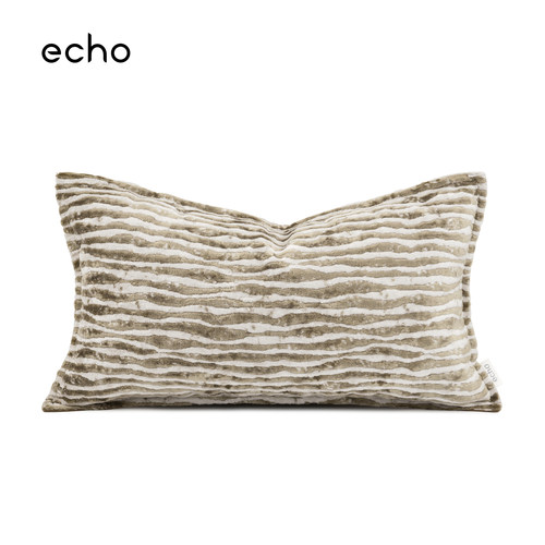 echo法式轻奢沙发进口米咖白条纹割绒抱枕Velvet pillow腰靠垫