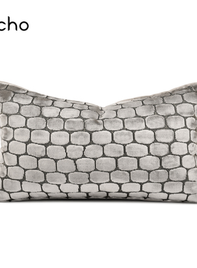 echo进口奢华高级感灰色天鹅绒抱枕样板间沙发别墅床头腰枕靠垫套