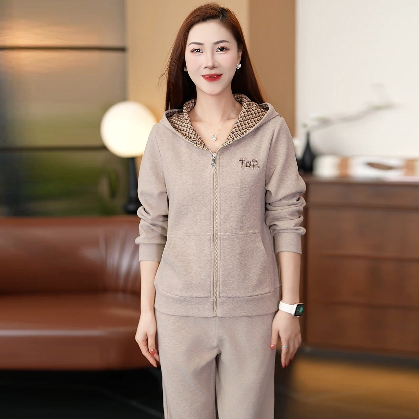 韩版时尚运动套装女秋季连帽拉链卫衣两件套穿搭减龄休闲装显瘦