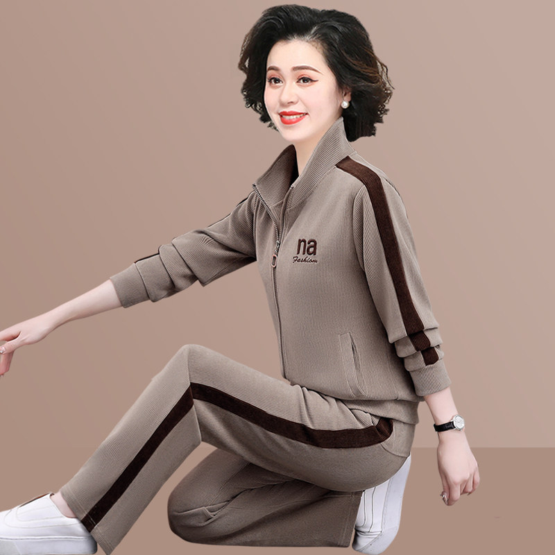 中老年妈妈新款春秋装运动服套装洋气上衣外套时尚女士休闲两件套
