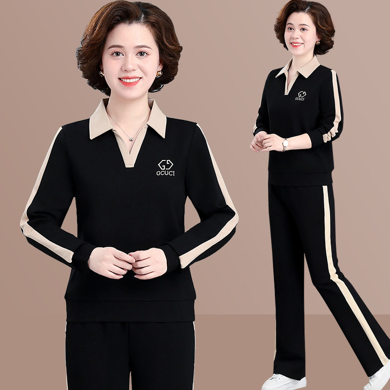 中老年女装妈妈春秋季时尚宽松洋气运动服套装时尚休闲卫衣两件套