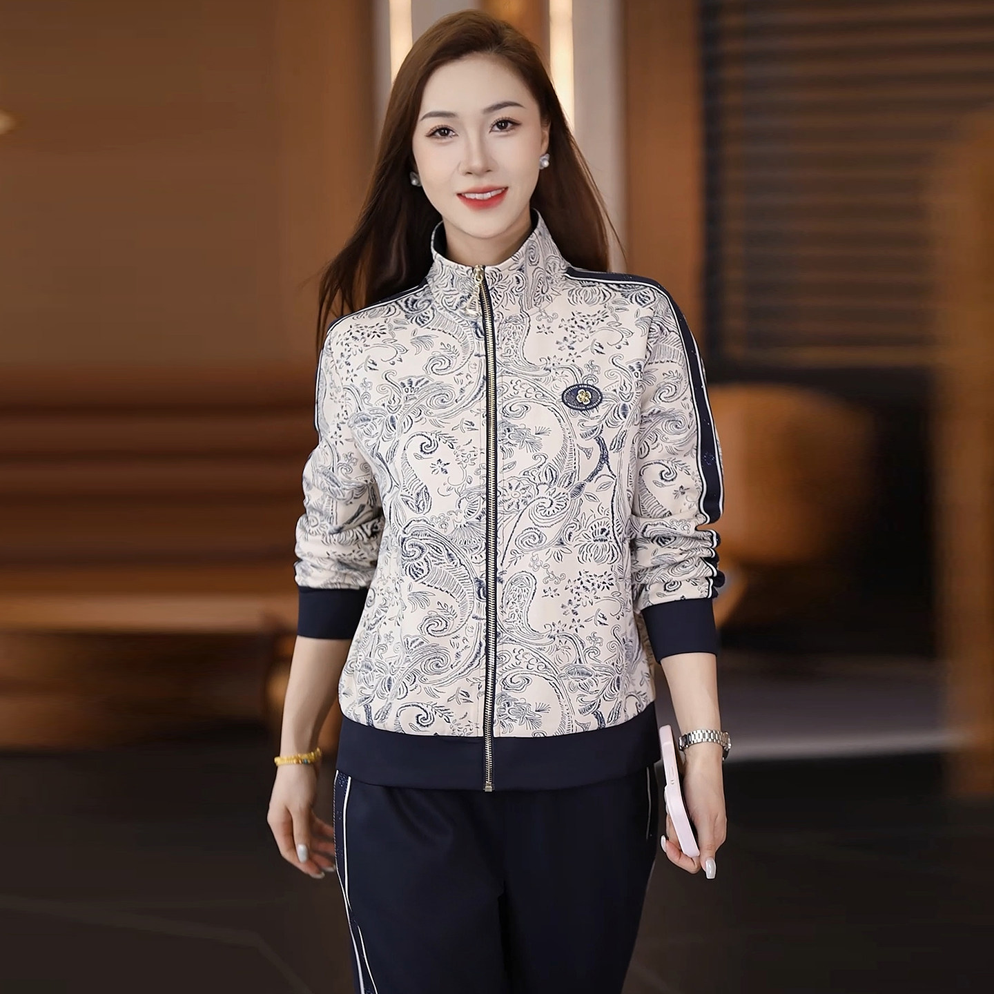 中年妈妈装秋季时尚印花运动休闲休闲运动套装