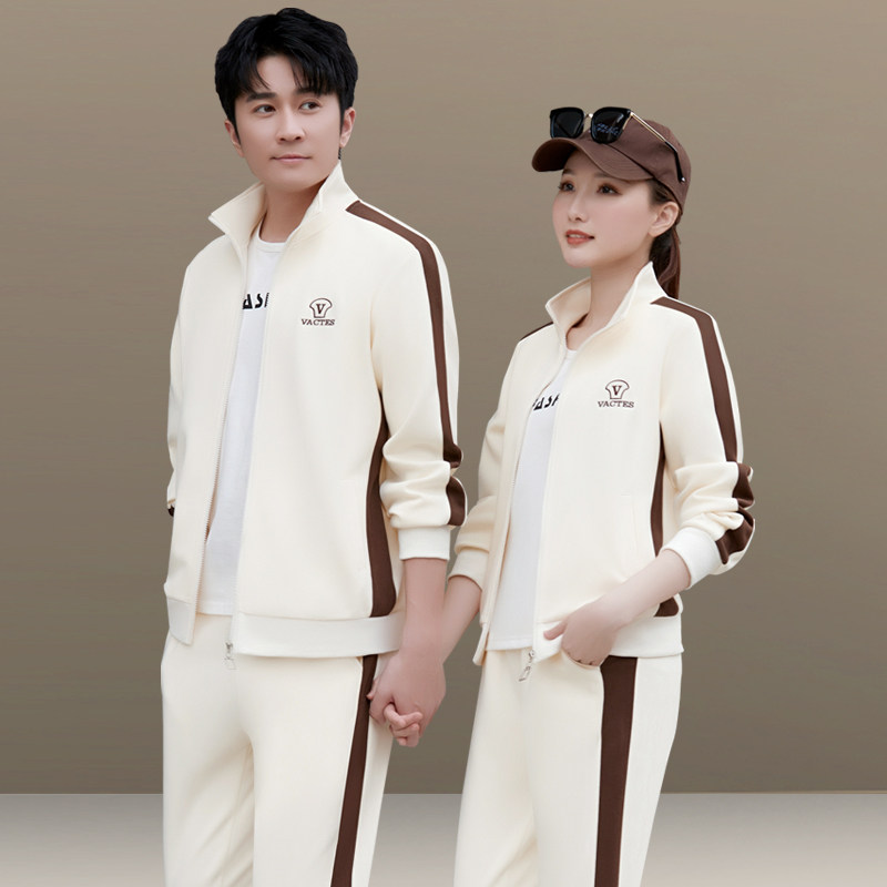 高端运动套装男春秋2026新款长袖厚棉T情侣运动服韩版开衫跑步服