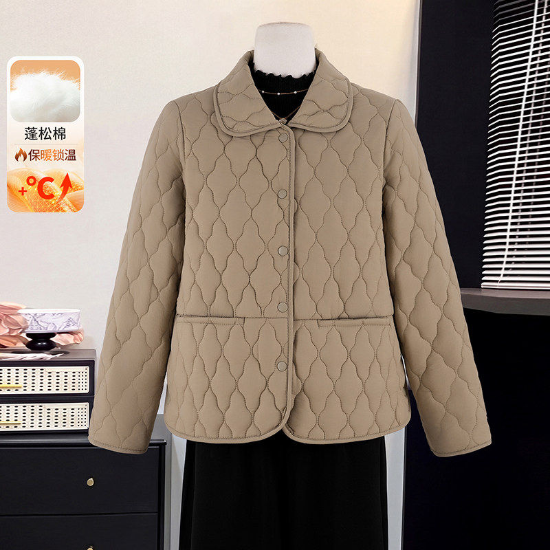 品牌菱格纹棉服女短款轻薄夹棉中老年妈妈装洋气保暖秋冬棉衣外套