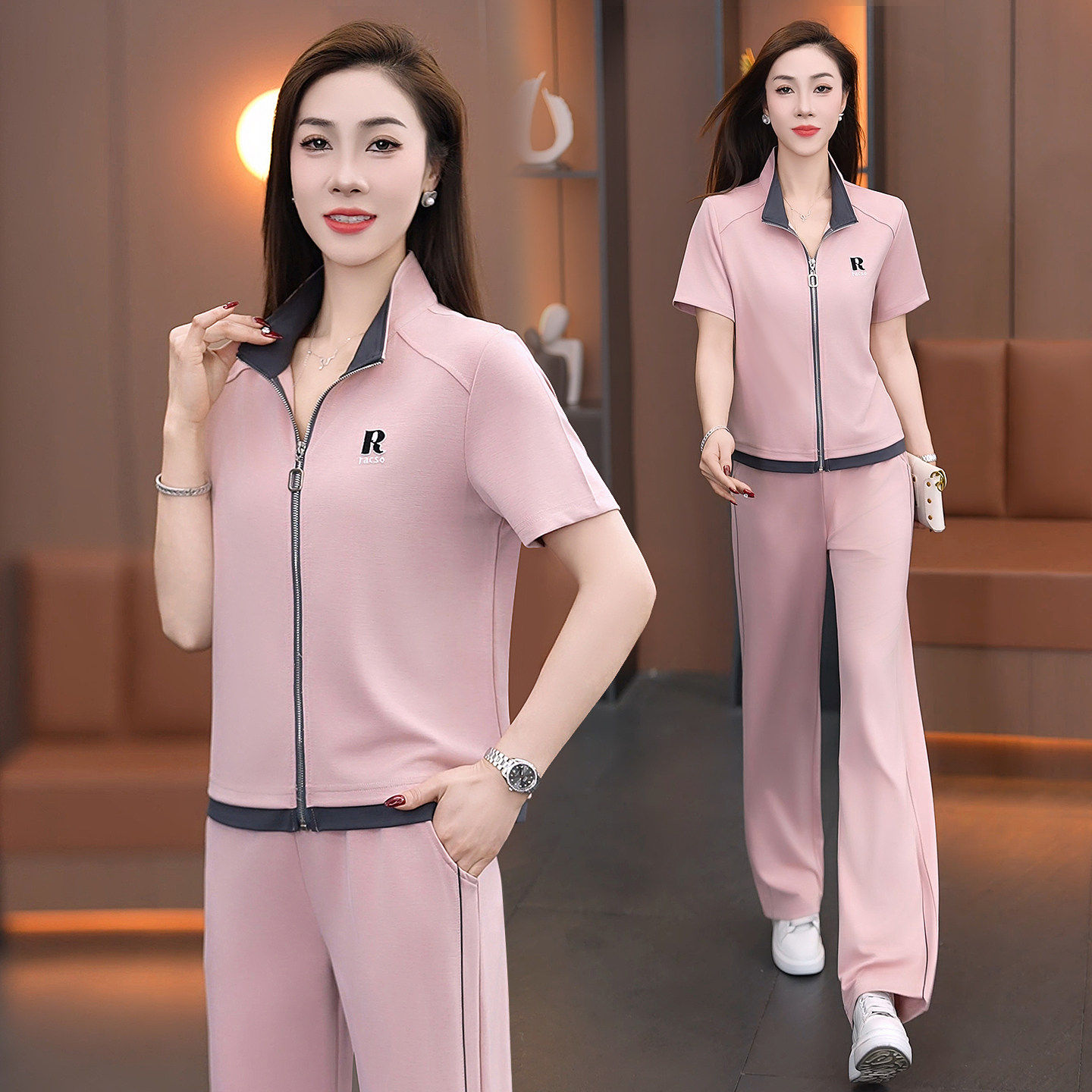 运动服套装女士2026夏季新款韩系高级感冰丝洋气减龄小个子两件套