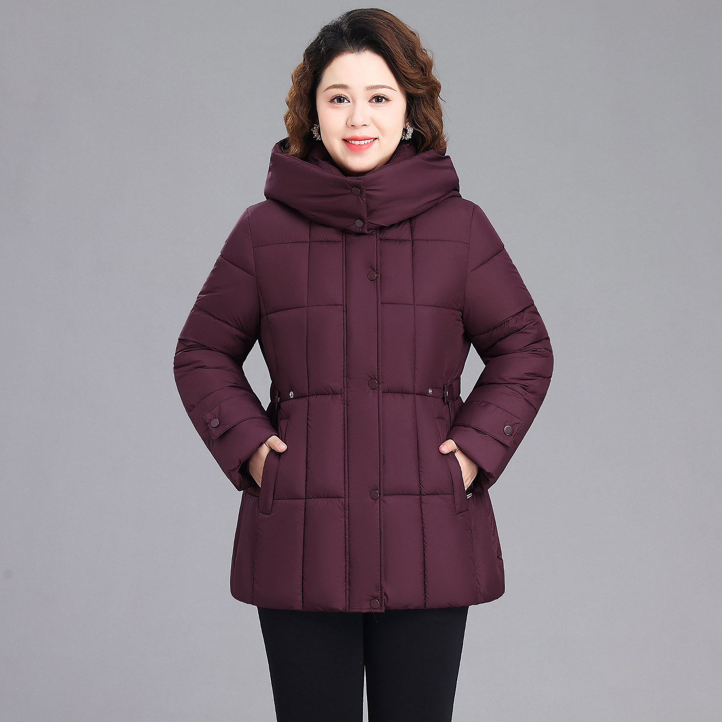 新款加厚棉服女中长款连帽收腰棉袄外套中年妈妈洋气棉袄保暖冬装